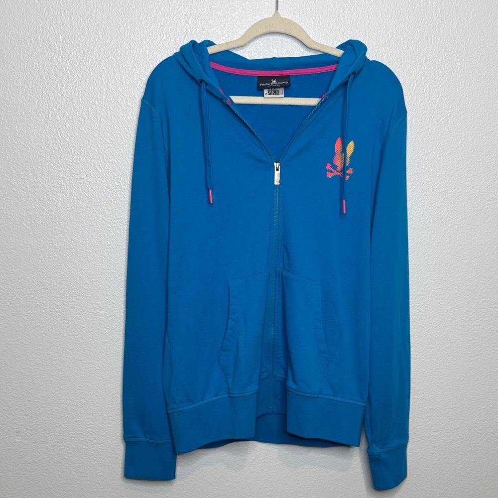 Psycho Bunny Mens Hoodie Full Zip Vibrant Blue with Colorful Logo Size Medium - Picture 1 of 6